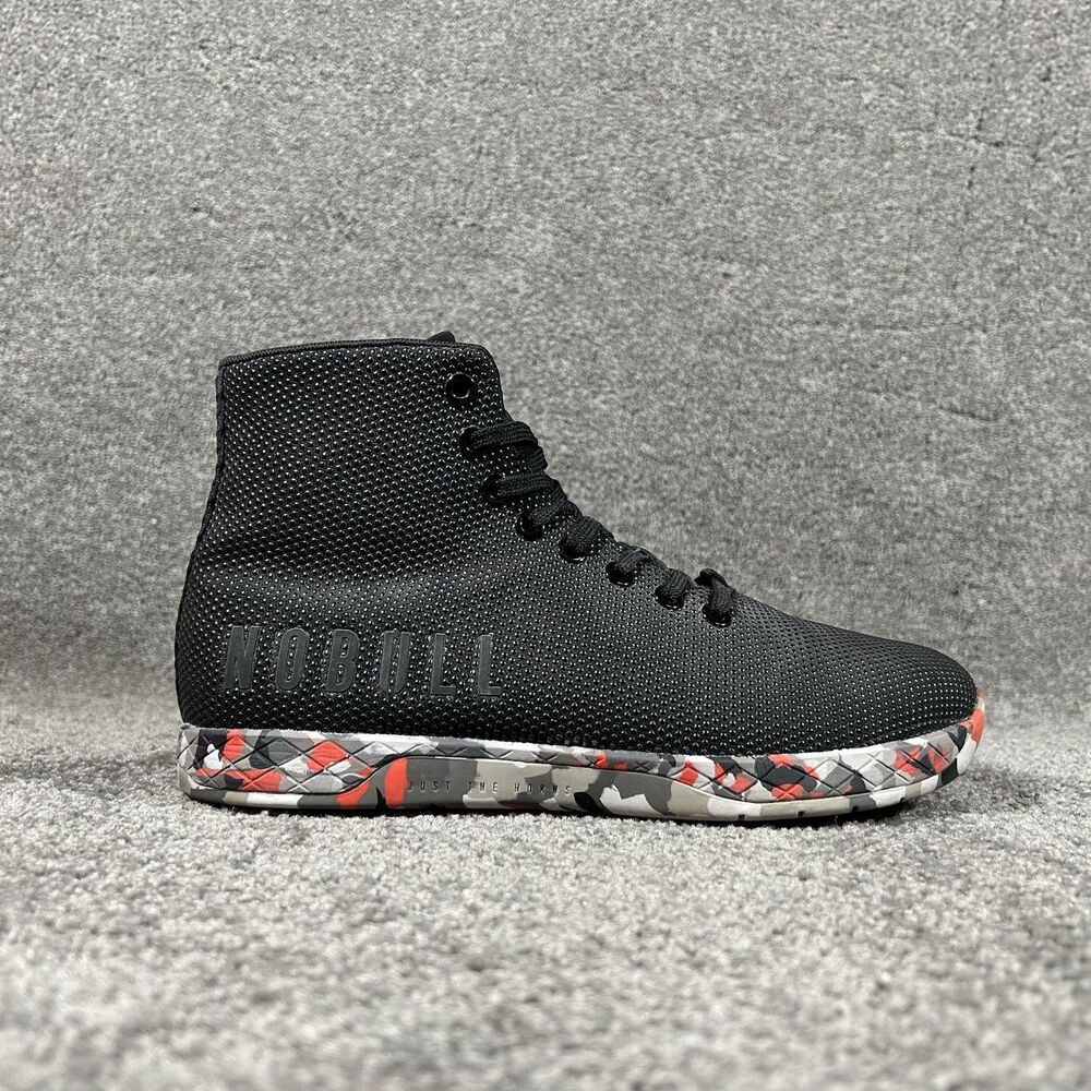 NOBULL Black High-Top Trainer with Red & Gray Camouflage Sole